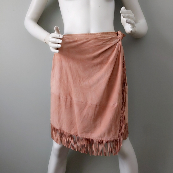 Vtg 90s Michael Kors Italy Archival Pink Suede Fringe Wrap Pencil